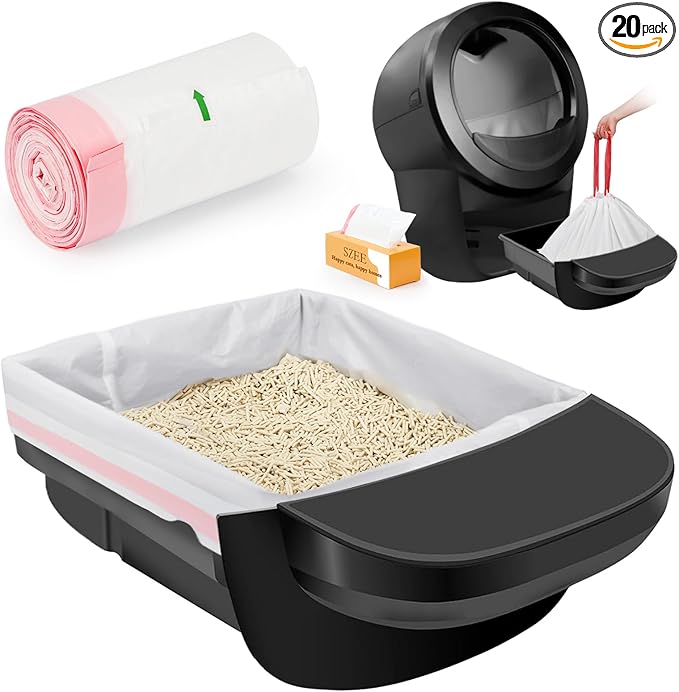 SZEE 20 Pack Automatic Litter Box Waste Bags, Drawstring Litter Box Liners