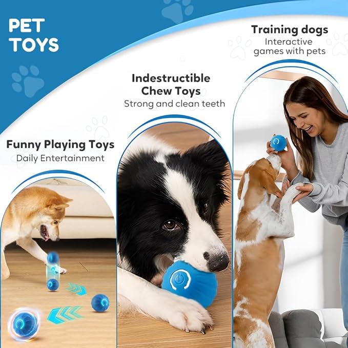 Drkicsy Automatic Moving Dog Toy Ball, Interactive Pet Balls USB Rechargeable Bouncing Ball, Electric Dog Toys Rolling Balls for Cat, Puppy, Small Medium Dogs (Blue)