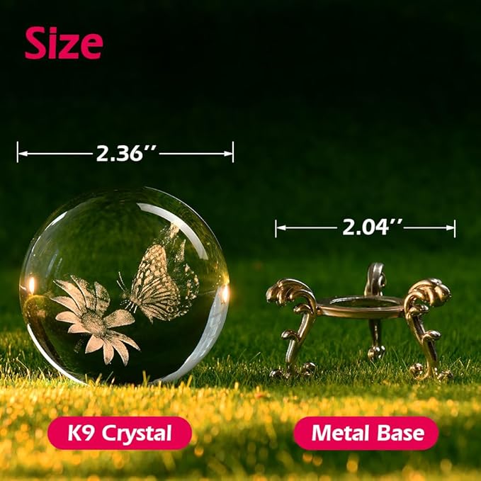 Butterfly Gifts for Women 3D Crystal Ball Butterfly Gift for Her Girl with Stand Wife Mom