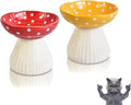 Mushroom Cat Bowl,Whisker Fatigue Cat Bowl,Cute Cat Bowls,Elevated Cat Food Bowl, Lead & Cadmium Free Ceramic Cat Bowls for Food and Water. (Red+Yellow)