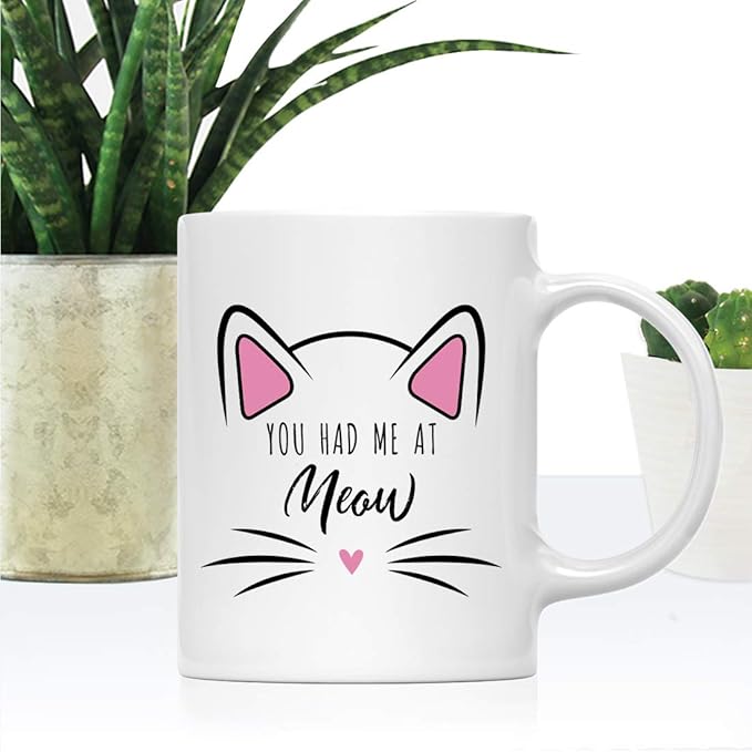 Andaz Press Funny Cat Lover 11oz. Ceramic Coffee Tea Mug, You Had Me At Meow, 1-Pack, for Cat Mom, Birthday Christmas Ideas, Includes Box