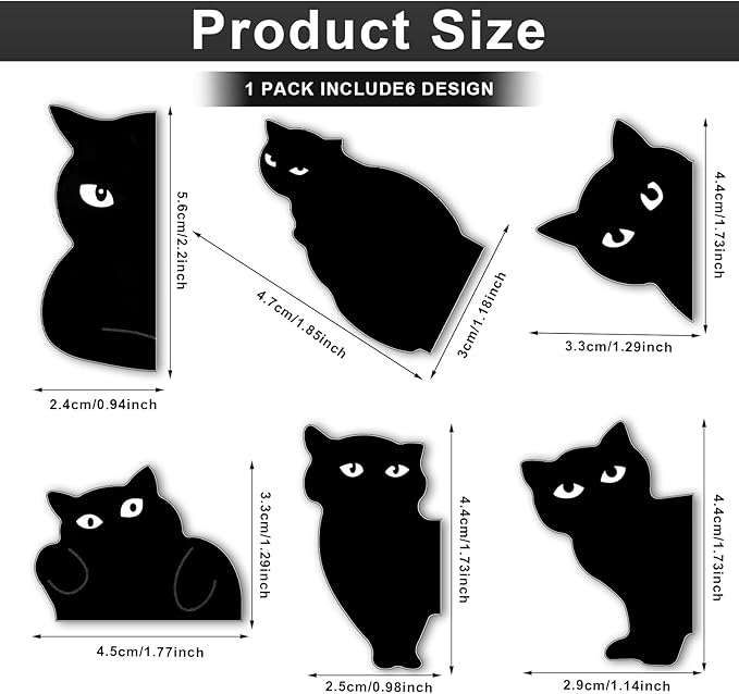 Sliverdew Magnetic Bookmarks, 6 Pcs Assorted Black Cat Page Marker Set for Cats Lover Gifts, Cute Kawaii Book Mark Page Clips for Women Teachers Students Book Lovers