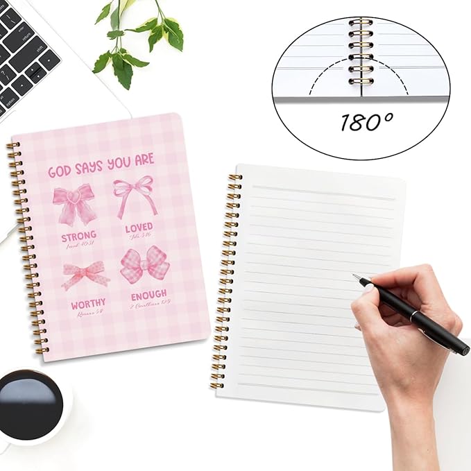 2 Packs Pink Bow Bible Spiral Notebook College Ruled Trendy Notebook Journal Preppy Coquette Christian Gifts for Women Teen Girls Note Books Journals for Writing Journaling Notebooks Office Supplies