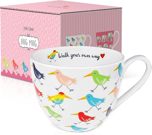 Birds Mugs for Daily Coffee and Tea, Premium 20 oz Bone China Coffee Tea Hug Mug, Perfect Holiday, Birthday and Christmas Gift for Bird Lovers, Designed in England by Harvest Green Studio