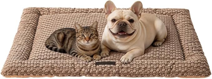 SOMAHE Plush Cat Kneading Bed Mat, Premium Plush Fabric Bed with Non-Slip Bottom, 3cm Thick All-Season Cushion for Cats Who Knead, Machine Washable Anti-Static Pet Bed, 27x20 Inch, Coffee