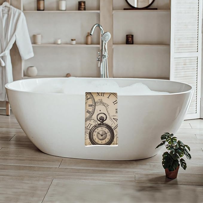 Ancient Pocket Watch Kitchen Towels, Retro Clock Decorative Absorbent Microfiber Dish Cloth Tea Towel, Waffle Soft Hand Towels for Farmhouse Home Bathroom Decor, Housewarming Gifts