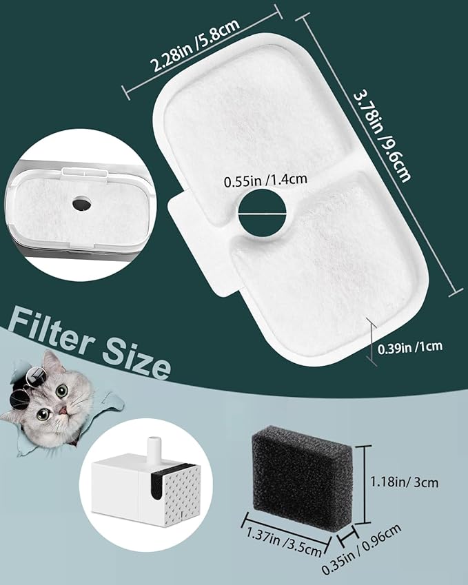 Cat Water Fountain Filter Replacements, 8 Months Set of Replacement Filters for Petli bro Dockstream Cat Water Fountain PLWF105/PLWF115/PLWF005 Ultra Quiet Fountain(16P)