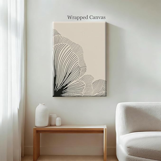 Abstract Black and Beige Flowers Canvas Wall Art, Neutral Floral Lines Poster, Modern Minimalist Floral Wall Decor, Boho Botanical Sketch Art Print for Living Room Bedroom 12x16in Wrapped Canvas