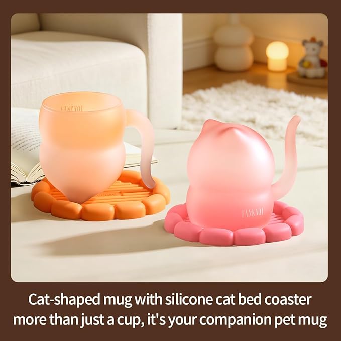 The Color of Dopamine Cat Mug with Silicone Coaster - Vibrant High Borosilicate Glass Cups, Cute Mugs for Coffee, Tea & Hot Chocolate, Aesthetic & Funny Gift for Desk, Home Decor & Mug Exchange