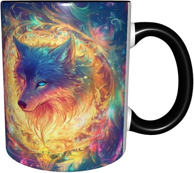 Wolf Coffee Mug Funny Ceramic Tea Cup With Handle Dishwasher Microwave Safe for Women 11oz Porcelain Mugs
