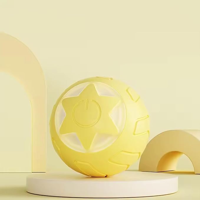 Interactive Cat Toys Ball with LED Lights, Cat Toys, Automatic Moving Rolling Ball for Indoor Cats, Cat Automatic Toy (Yellow-Star)