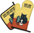 DYJYBMY Cats and Coffee Make Everything Fine Funny Cat Oven Mitts and Pot Holder Set, Funny Kitchen Gadgets for Women Coffee Lover, Bake Lover Gifts for Hostess, Cat Lover Gifts for Mom Sister BFF