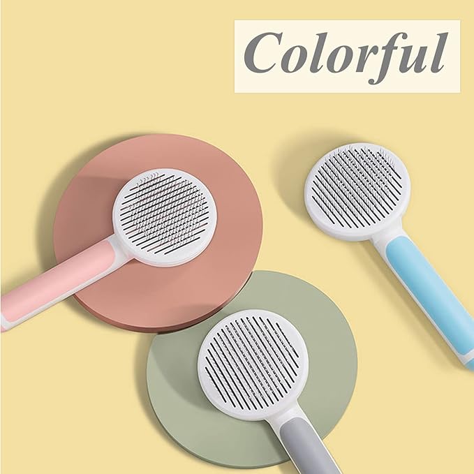 Pet Grooming Brush, Self Cleaning Slicker Brush for Dogs and Cats, Removes Undercoat Loose Hair, Mats, Tangled and Dirt, Massages, All Hair Types (Pink)