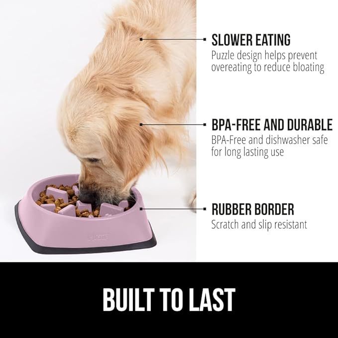 GORILLA GRIP Patented BPA Free Slow Feeder Dog Bowls, Interactive Puzzle Toy for Dogs and Cats Food Training Enrichment, Keeps Pets Busy and Prevents Puppy Overeating, All Breeds, 2 Cup, Pink
