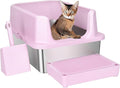 RIZZARI Open Cat Litter Box: Large Pink Stainless Steel Litter Pan with Teflon Non-Stick Coating - High Sided Splash-Proof Easy Clean Toilet for Cats up to 20 lbs - Ideal for Living Rooms - Apartments