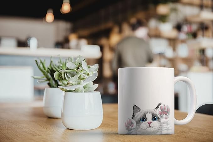 MUGBREW White Silver Point Ragdoll Cat Paws Up Ceramic Coffee Mug Tea Cup, 11 OZ