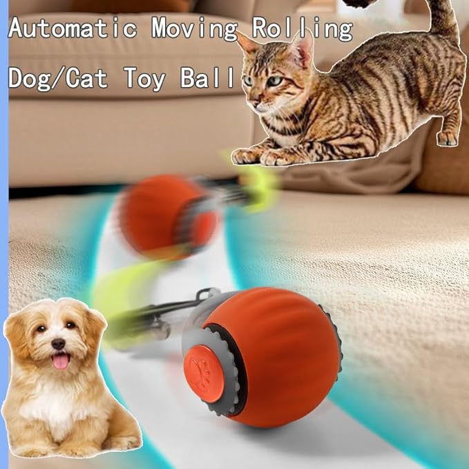 2 Pack Automatic Moving Dog Toy Ball,Smart Interactive Cat Toy Ball with Tail&Interactive Sensor,(2Packs Blue)
