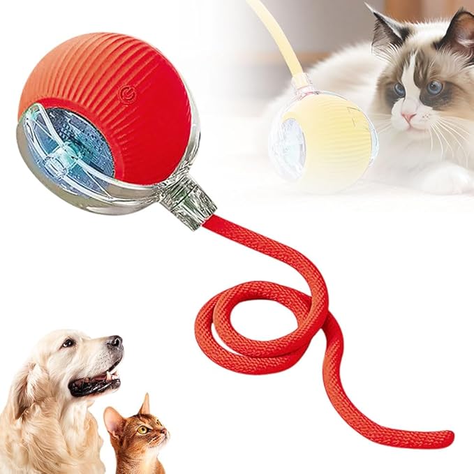 Interactive Cat Toys for Indoor Cat, Smart Rolling Cat Toy Ball with 3 Modes, Rechargeable Kitten Toys to Relieve Boredom, Automatic Obstacle Avoidance Cat Toys Interactive for Active Cats (Red)