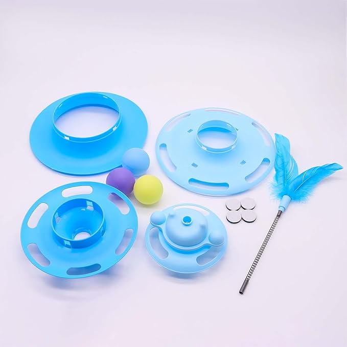 Cat Ball Track Toys, Creative Feather Toy, consisting of 3 Balls and a Feather Stick, Tower-Shaped cat Intelligence Toy, Suitable for Chasing Games with Kittens. (Green)
