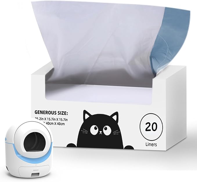 Cat Litter Box Liners, 40 Count, Ultra-Thick, Scratch-Proof, Waterproof, Tear-Resistant, Compatible with Self-Cleaning Litter Boxes