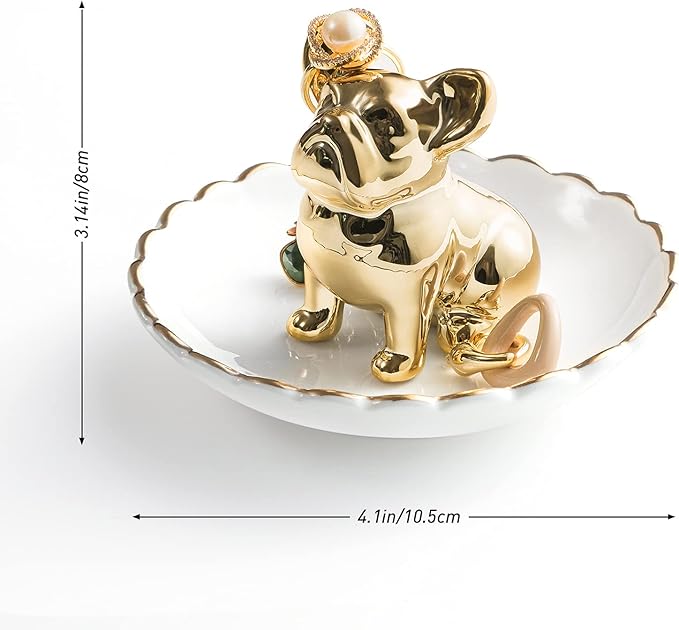 PUDDING CABIN Bulldog Ring Holder Dish, Gifts for Mom Valentines, Birthday Gift for Women Friend Girls Aunt Mothers Day Bridesmaid Wedding Engagement Xmas Gifts, Dog Mom Gifts for Women