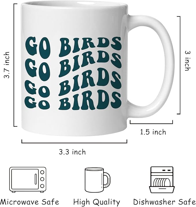 Go Birds Groovy Green Football Mug, Football Lover Fan Player Gifts Coffee Cup Ceramic, Footballs Gifts for Women Men Ceramic Coffee Tea Mug 11 oz