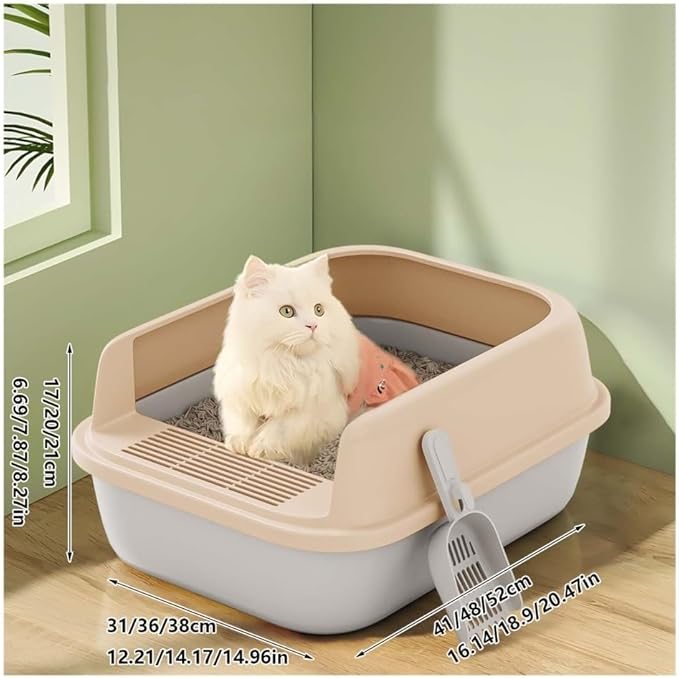 Automatic Litter Box, Semi-Open Cat Litter Box with High Sides, Anti-Splash & Easy to Clean(Light Grey,Medium)