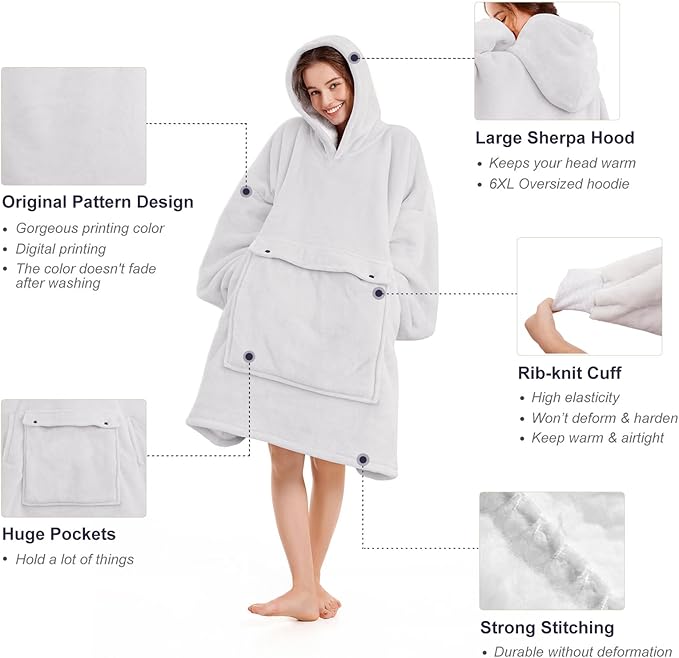 Narecte Cozy Oversized Blanket Hoodie Wearable Blanket Adults Soft Hooded Blanket Hoodie Birthday Gifts for Women Christmas