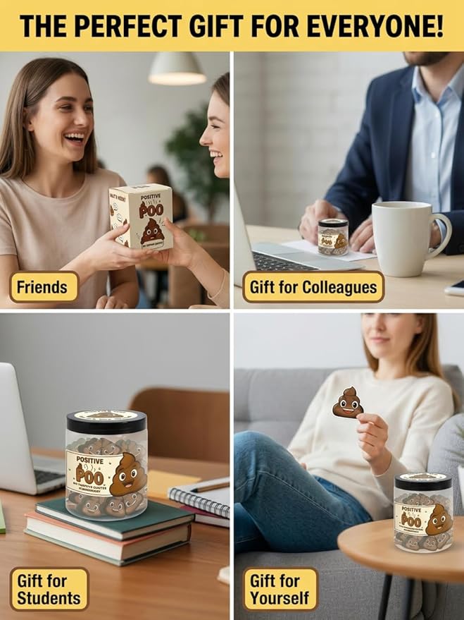 DEARMINE Positive Poo Jar with 60 Affirmation Cards, Emotional Support Poo, Funny Gag for Women, Men, Corwokers, Friends, Poop Emoji Gifts