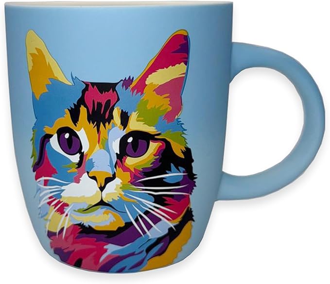 Soft Touch Light Blue Cat Mug - 18 Oz Coffee Mug with Premium Quality Box - Ceramic Mug for Cat Lover - Unique Coffee Cup for Gift