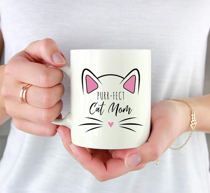 Andaz Press Funny Cat Lover 11oz. Ceramic Coffee Tea Mug, Purr-fect Cat Mom, 1-Pack, for Cat Mom, Birthday Christmas Ideas, Includes Box