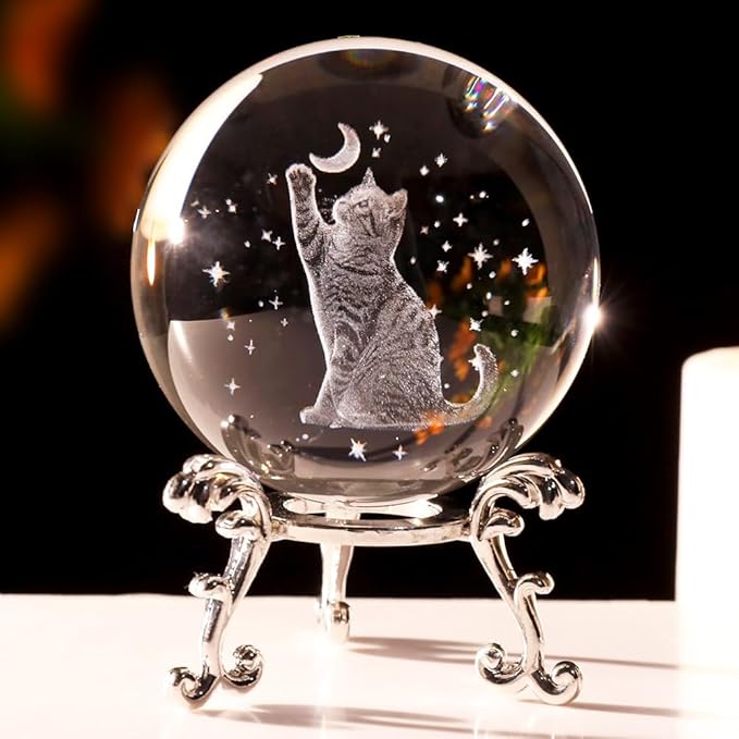 Cat Lover Gifts for Women 3D Cat Crystal Ball Themed Gift Mom Birthday Kitty Laddy Gift for Christmas Mothers Day