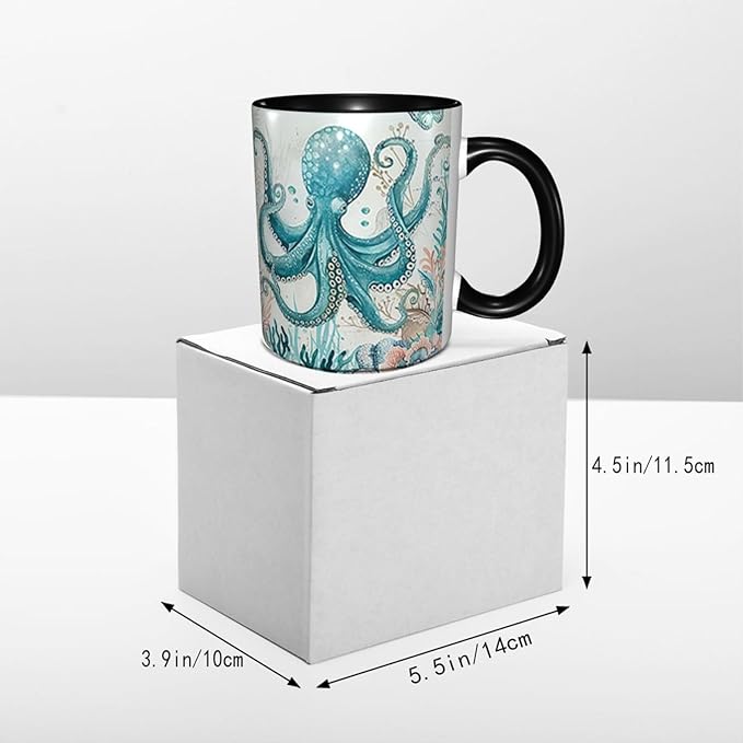 Octopus Coffee Mug Funny Ceramic Tea Cup With Handle Dishwasher Microwave Safe for Women 11oz Porcelain