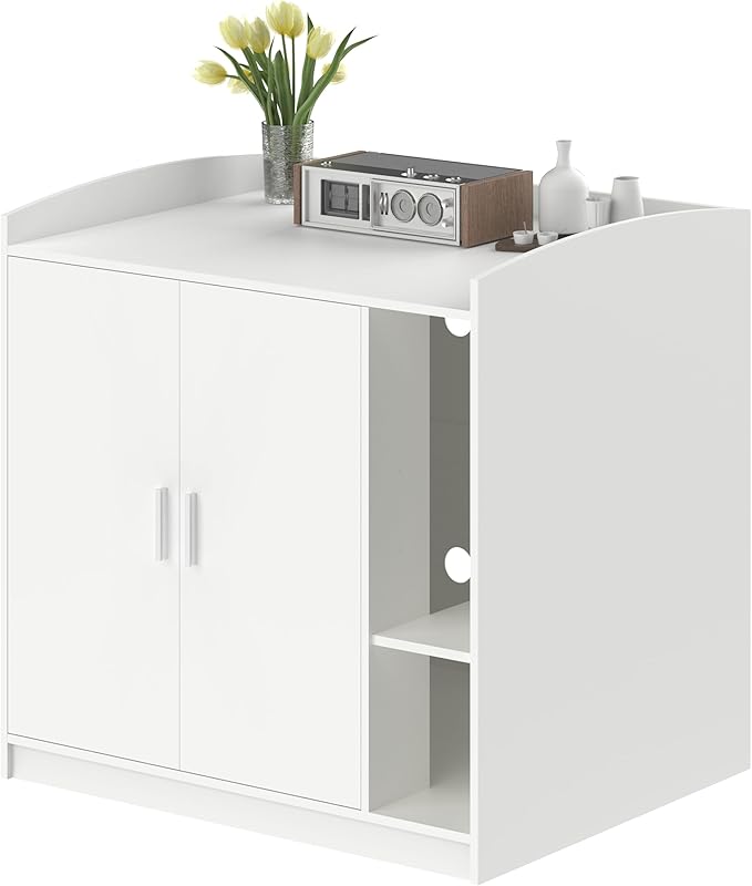 Extra Large Litter Box Enclosure with Adjustable Dog Proof Shelf - Designed for Self-Cleaning and XXL Litter Boxes (White)