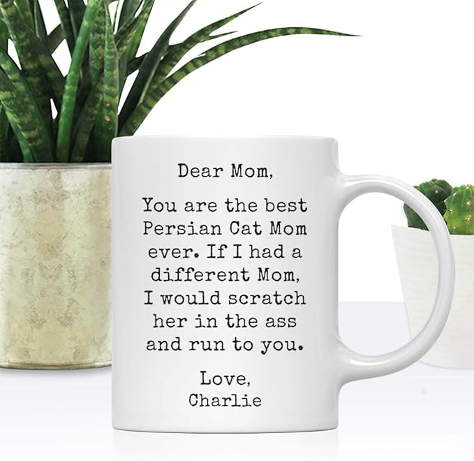 Andaz Press Personalized Funny Mom 11oz. Coffee Mug Gag Gift, Best Persian Cat Mom, Scratch in Ass and Run to You, 1-Pack, Custom Cat Lover's Christmas Birthday Ideas, Includes Gift Box
