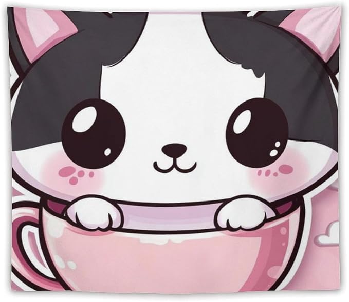 MaSiledy Tapestry Kawaii Cat Wall Hanging Wall Tapestry Aesthetic Cat Mom Gifts Tapestry Wall Hanging Bedroom Wall Decor Living Room Landscape 50"x60" Tapestries for Bedroom Living Room Dorm