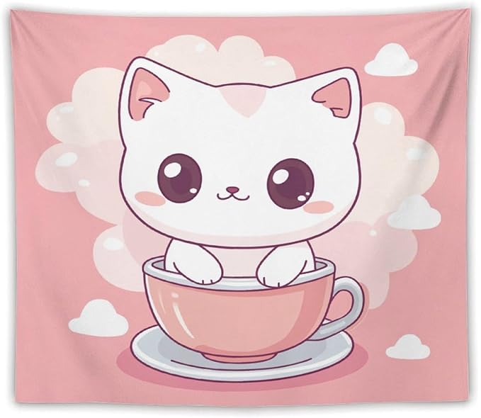 MaSiledy Tapestry As Wall Art Kawaii Cat Tapestry Cute Kitten Cat Meow Wall Hanging Wall Tapestry Aesthetic for Bedroom Colorful Wall Hanging Aesthetic Wall Art For Room Decor 50"x60"