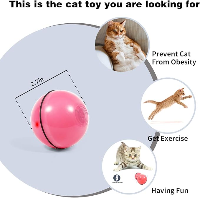 YOFUN Smart Interactive Cat Toy - Upgraded 360 Degree Self Rotating Ball, USB Rechargeable Pet Toy, Build-in Spinning Led Light, Stimulate Hunting Instinct for Your Kitty (Pink)