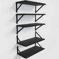 COCOYA Wall Shelves 7.3" Deep Set of 5, Solid Paulownia Wood Wider Longer Sturdy Easy to Install Wall Mounted Bookshelves Storage Shelves Bathroom Home Office Laundry Room Bedroom Organizer Black