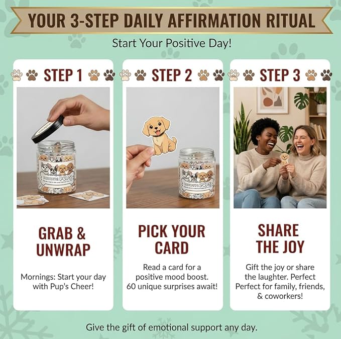 Positive Pups Jar with 60 Daily Affirmation Cards, Emotional Support Dog Gift for Women, Dog Mom Gifts, Funny Gifts for Teens Girls Coworkers Teachers, Inspirational Puppy Desk Decor