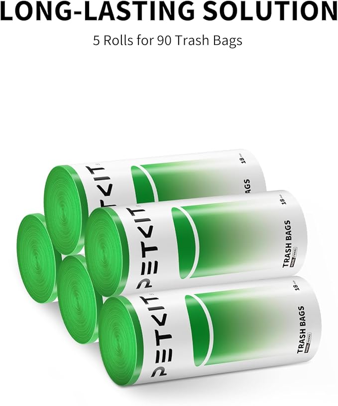 PETKIT Replacement Trash Bag Waste Bag for PuraMax 2/PUROBOT Max Pro Automatic Cat Litter Box-5 Rolls (5 Roll(90 count))