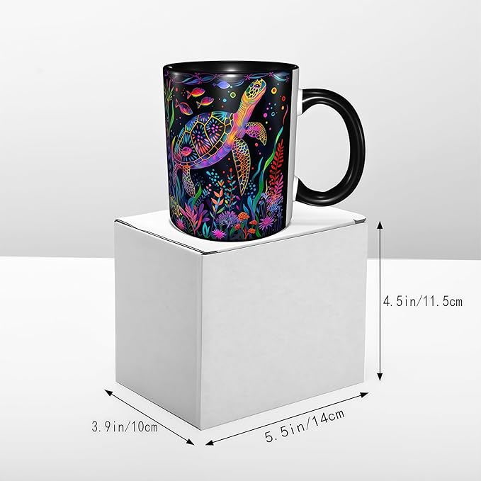 Sea Turtle Coffee Mug Funny Ceramic Tea Cup Novelty Presents for Women Men Home and Office Birthday Microwave Dishwasher Safe 11oz