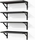 Fixwal Floating Shelves for Wall, Wood Wall Mounted Shelves for Bedroom, Bathroom, Living Room, Kitchen Storage and Decor(Black, Set of 4, 16.5 Inch)