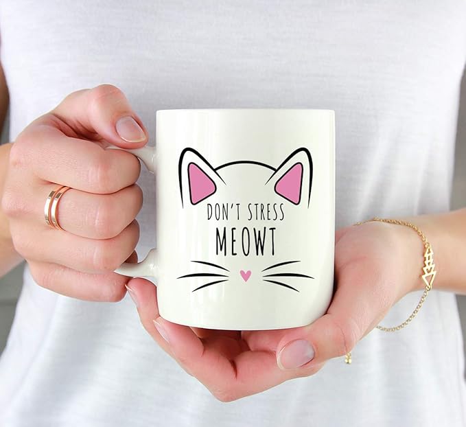 Andaz Press Funny Cat Lover 11oz. Ceramic Coffee Tea Mug Gift, Don't Stress Meowt, 1-Pack, for Cat Mom, Birthday Christmas Ideas, Includes Box