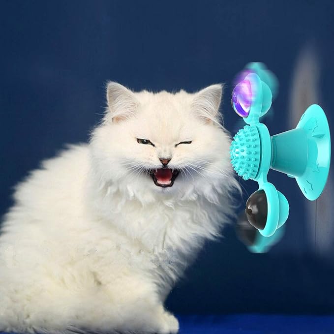 Interactive Windmill Cat Toys with Catnip : Cat Toys for Indoor Cats Funny Kitten Toys with LED Light Ball Suction Cup‖Cat Nip Toy for Cat chew Exercise (Blue)