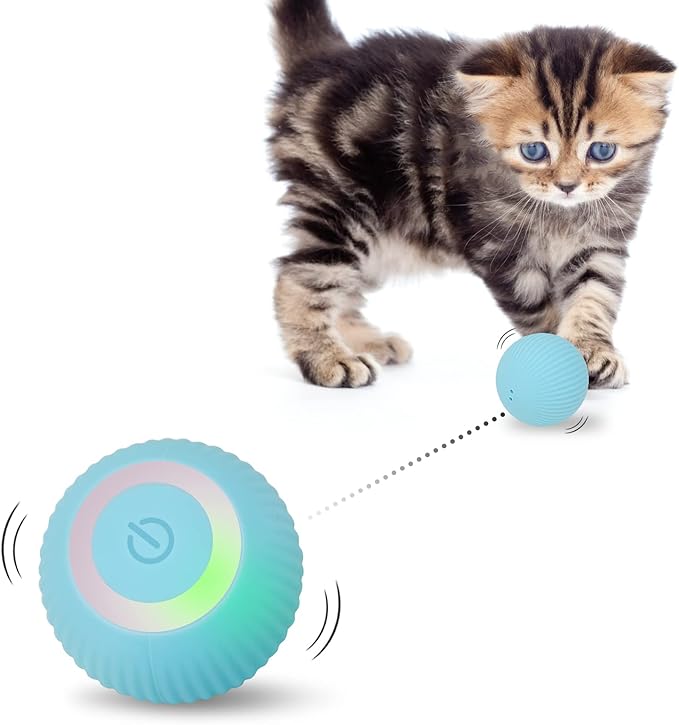 Interactive Cat Toys Ball, Automatic 360° Self-Rotating Rolling Ball with USB Rechargeable pet Exercise Chase Toy Balls for Kitten & Dog Playing