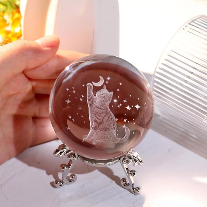 Cat Lover Gifts for Women 3D Cat Crystal Ball Themed Gift Mom Birthday Kitty Laddy Gift for Christmas Mothers Day