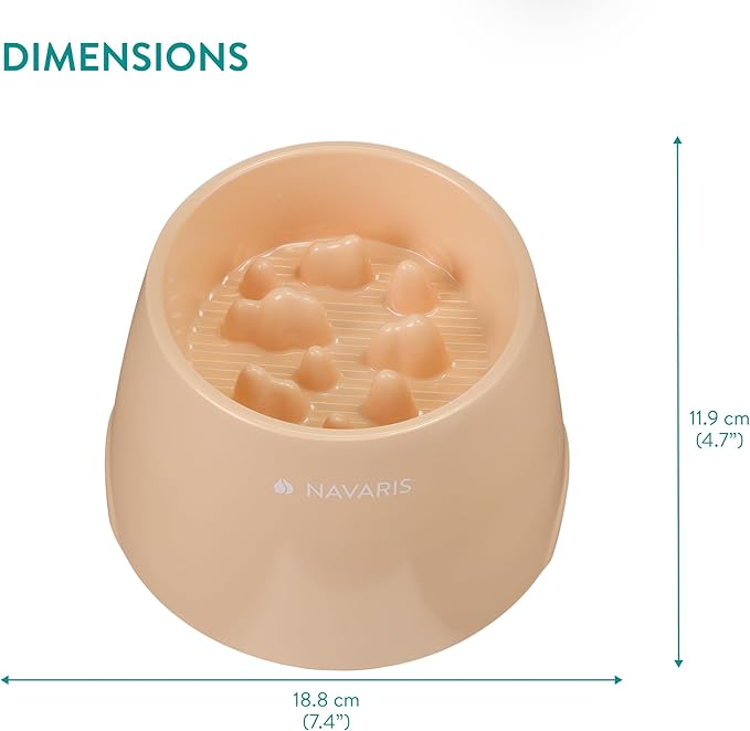 Navaris Elevated Dog Slow Feeder Bowl - Suitable for Wet & Dry Food - Dog & Cat Bowl to Slow Down Feeding - Large Puppy Bowls - Anti-Slip, Easy to Clean - Peach