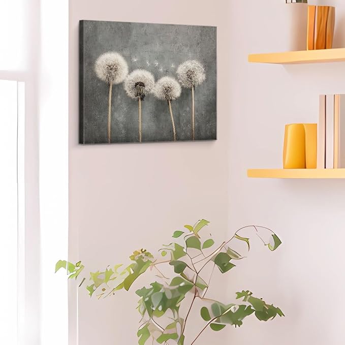 Vintage Dandelion Canvas Wall Art Rustic Moody Floral Print Painting Dark Cottagecore Wall Decor for Home Farmhouse Living Room 8x10 Inches Framed