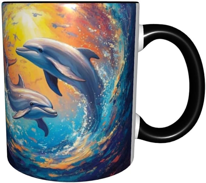 Dolphin Coffee Mug Funny Ceramic Tea Cup With Handle Dishwasher Microwave Safe for Women 11oz Porcelain